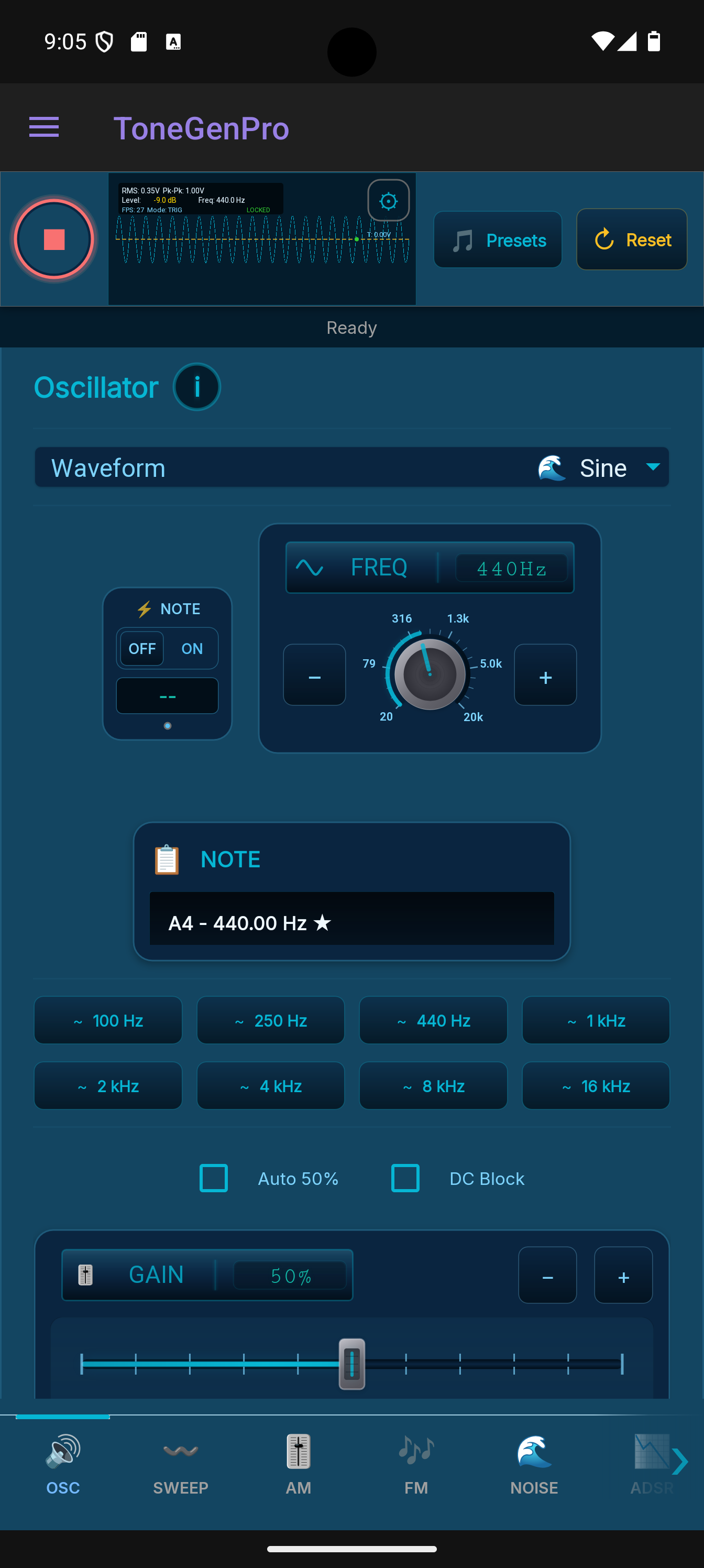 ToneGenPro — main generator