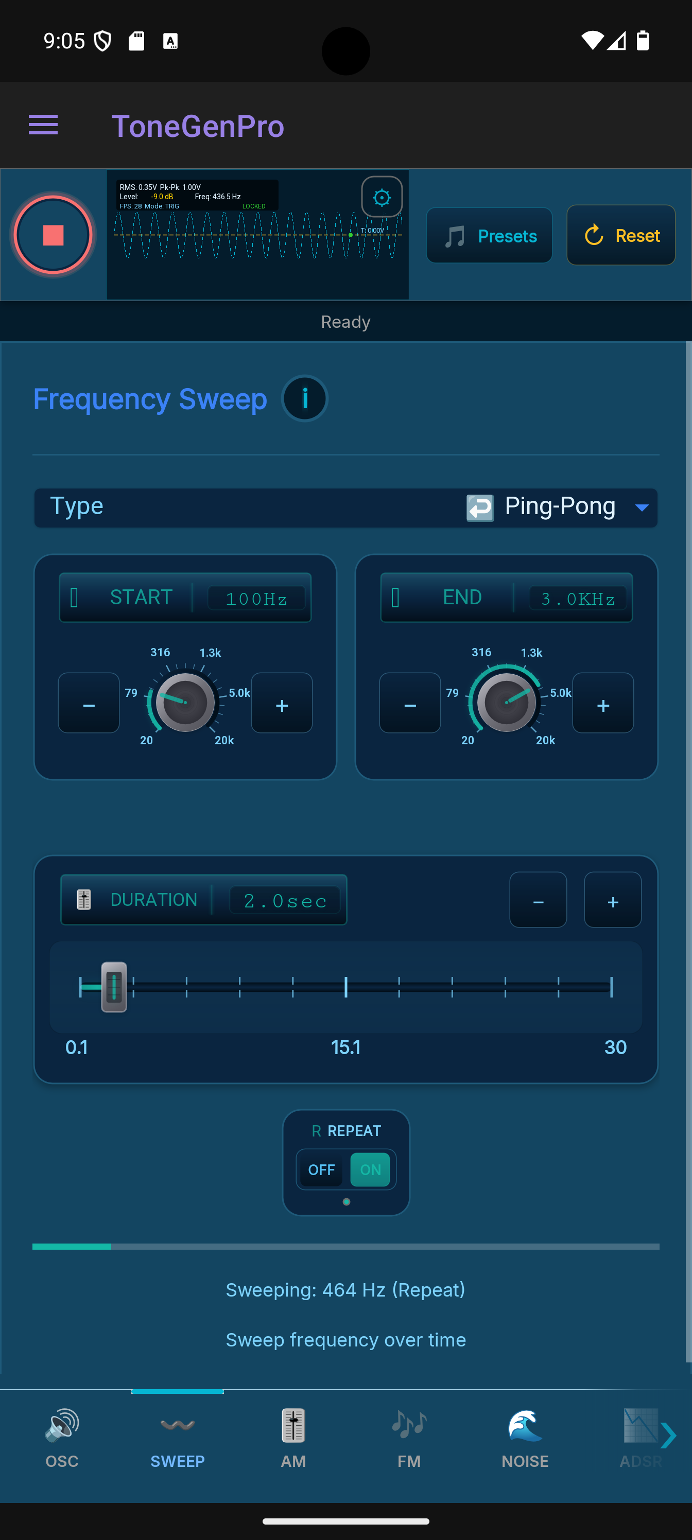 ToneGenPro screen
